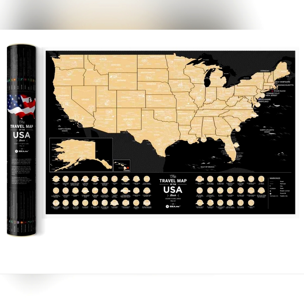 Travel Map USA Black